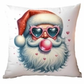 Square pillowcase featuring modern Santa blowing pink bubble gum with heart sunglasses - Style 8 / 18*18in/No Insert