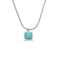 Silver snake chain necklace featuring a square pendant with vintage turquoise stone - Steel