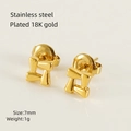 Mini geometric 18K gold plated stainless steel heart studs with hollow square design - Geometric Hollow Shape (ZXG623)