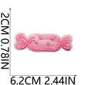 Detail of pink candy embroidered patch with heart motifs and precise size dimensions - Heart Candy