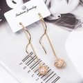 Elegant gold drop earrings with wavy metal bars and hollow pearl ball charms - E1786-Gold Wave Long Tassel Pearl Drop