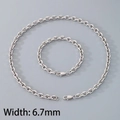 Ensemble collier et bracelet maille jante en acier argenté de 6,7 mm de large - Largeur de Chaîne 6.7mm (Couleur Acier)