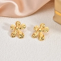 Elegant 18K gold plated flower stud earrings with a unique hammered metal texture - EH120-Molten Texture Five-petal Flower