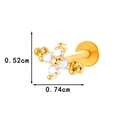 Gold titanium bow piercing with cubic zirconia, size 0.52cm x 0.74cm, single stud - Cross Flower Style (0190-2#) / Gold