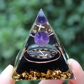 Piramide Orgonica con sfera di cristallo viola e motivo dorato del Sagittario - YB12 Sagittario [5cm]