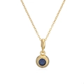 Détail du collier à pendentif rond doré orné d'une pierre de zircon bleue étincelante - Rond / Bleu