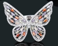 Elegant silver butterfly ring featuring multi-color tapered gemstones and cubic zirconia - Ur0595b