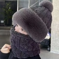 Close-up of a charcoal grey winter fleece-lined hat with integrated face mask and neck warmer - Trapper Hat Upgraded Style (WHHT540-C) / Gray