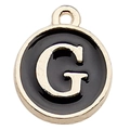 Round black enamel pendant with gold-plated letter G for DIY jewelry making - Letter G / 1 Piece (12x14mm) / Black