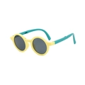 Foldable kids sunglasses with lemon yellow frame and teal blue arms in matte finish - Yellow Frame Green Temples