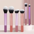 6-piece makeup brush set with purple gradient handles and dual-tone bristles - 6Pcs/Set / Rainbow Gradient