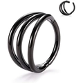 Three-layer black 316L stainless steel hinged segment hoop for nose and ear piercings - 1.2*8mm / Black