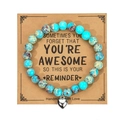 Beaded stone bracelet with heart pendant on gift card with motivational message - King Protea Greenbelt Card / With Card