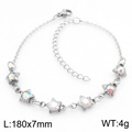 Silver stainless steel star bracelet with five colorful iridescent zircon stones - Steel Color (Iridescent Rhinestone) (KB183082-TJG)