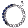 Detail of blue tiger eye beads and stainless steel Cuban chain bracelet with heart charm - Lapis Lazuli Tiger's Eye Bracelet