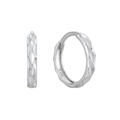 Polished S925 sterling silver hoop earrings with diamond-cut texture on white background - Silver / Geometric Textured