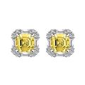 Elegant 925 sterling silver square stud earrings with yellow Asscher cut cubic zirconia - 925 Silver / Yellow Rhinestone