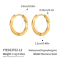 Detail showing dimensions of gold twisted hoop earrings made of waterproof stainless steel - 1.6cm Diameter Twisted Style (YYE023762-12)