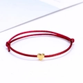Minimalist red woven lucky heart bracelet with golden adjustable strings for women - Wine Red/Gold