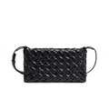 Classic black woven leather shoulder bag with gold hardware and adjustable strap - Black