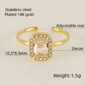 Adjustable 18K gold plated stainless steel ring with a rectangular pink zircon stone - Adjustable Open / Pink
