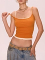 Detailed close-up of slim-fit contrast拼接 knit camisole top with layered design - XS / Orange