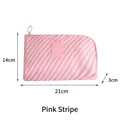Pink striped portable travel cable organizer pouch with dimensions 21x14x3cm - Pink Striped