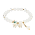 Handmade beaded bracelet with white opal beads, blue sea gems and golden floral accents - S033 - Glass Imitation Magnolia Lily Of The Valley Bracelet - White #sz239