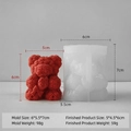 Silicone rose bear candle mold with red finished bear and size specifications - Flower Bear (6cm) J-0918