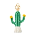 Handmade woven green cactus keychain with yellow flower and white tassels for bags - Grass Green