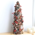 Tabletop Christmas tree ornament with pine cones, red berries and snow finish - Large Pine Cone Christmas Tree Ornament / Large