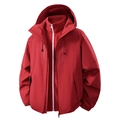 Rote 3-in-1 wasserdichte Kapuzenjacke mit Fleece-Innenfutter und winddichtem Design für Paare - M / Zinnoberrot