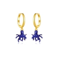 Blue octopus pendant earrings in S925 sterling silver with golden hoop closure - 925 Silver / Octopus