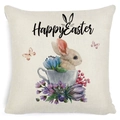 Easter throw pillow cover featuring a cute bunny in a teacup with watercolor floral design - Zl2002064-16 / 45*45cm Cover Only