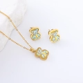 Iridescent resin bear pendant necklace and stud earrings set with gold finish - Yellow Zirconia (Gold)