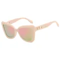 Cat eye sunglasses in beige with pink gradient lenses and gold chain temple detail - Beige Frame Pink Mirror Lens