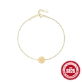 Detalle de pulsera de plata esterlina S925 dorada con colgante redondo de la letra X - Letra X / Dorado
