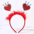 Detailed close-up of red sequin heart crown headband with soft feather trim for parties - Style 19