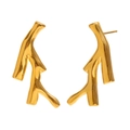 Polierte 18K vergoldete Edelstahl Ohrstecker mit abstraktem Ast-Design für Damen - Zweigförmige Ohrstecker / Gold