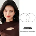 Boucles d'oreilles créoles minimalistes en acier titane argenté 7cm pour femmes - Boucles d'Oreilles Créoles Argent 7cm