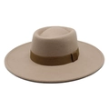 Classic beige wool felt fedora with flat top and dark brown grosgrain ribbon band - Light Purple Grey