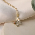Macro view of 18K gold plated necklace featuring butterfly pendant with colored zircons - Colorful Rectangular Zircon Butterfly Style (21314)