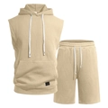 Set coordinato in maglia beige uomo con felpa senza maniche e pantaloncini con coulisse - S / Cachi