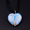 Opal heart pendant with gold wire tree of life wrap on black cord necklace - Synthetic Opal (Gold)