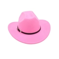 Elegante cappello da cowboy rosa in feltro di lana con tesa larga e fibbia argento - Rosa Pesca [Cintura Nero Argento]