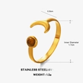 Adjustable stainless steel crescent moon ring featuring natural tiger eye gemstone - Tiger Eye Stone Ring