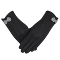 Women's black touch screen winter gloves with stylish grey bow knot detail - One Size / Single Line Bow Black