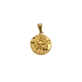 Vintage 18K gold plated stainless steel round pendant with embossed rose flower design - Camellia / Gold