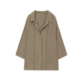 Camicia da donna kaki scuro in cotone e lino con eleganti dettagli in pizzo traforato - XS / Top