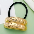 Modern twisted hair tie featuring a large irregular gold wavy metal ornament in golden - Style 9 (Gold Lava Liquid Style)